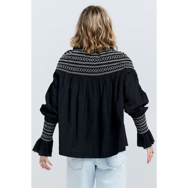 Karen Walker Gaia Long Sleeve Smocked Blouse image number 1
